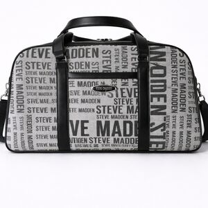 🆕️Steve Madden Baramina Weekender Duffle Bag Black White Travel Tote + Pouch